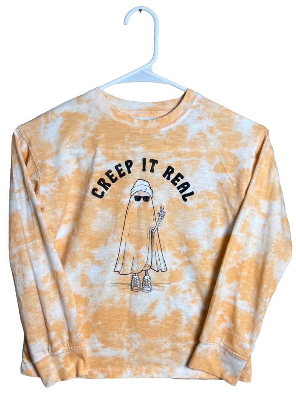 SO Tie Dye Ghost Graphic Tee Orange Halloween Size 7